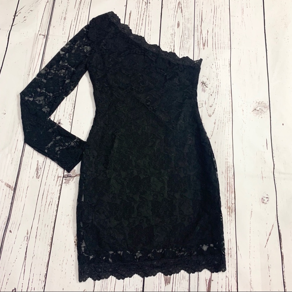 Charlotte Russe Black Lace One Shoulder Mini Dress Small - Picture 5 of 7